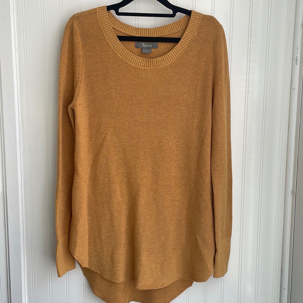 NATURAL REFLECTIONS women’s oversized tunic crew neck mustard yellow‎ sweater M